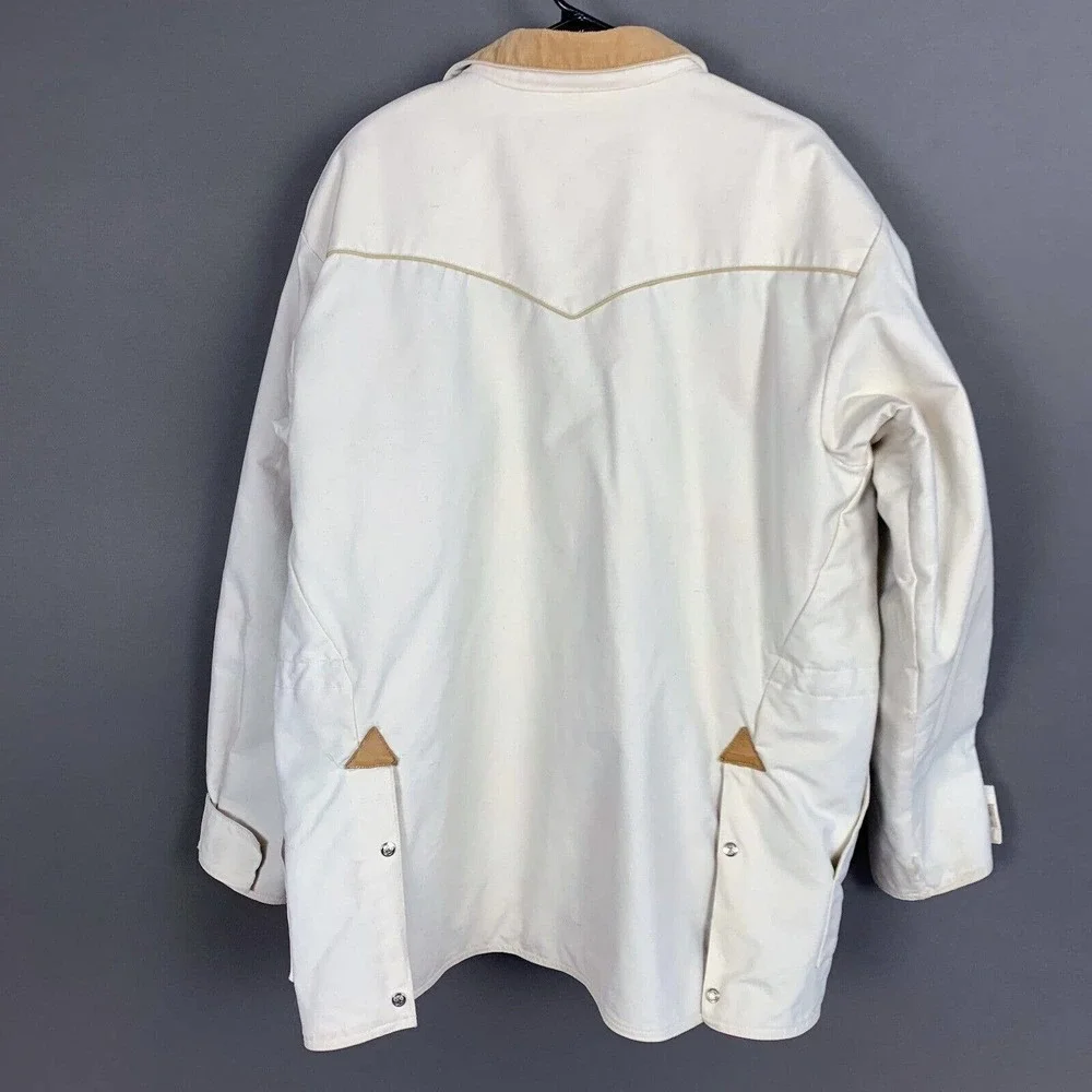 Vintage Schaefer Outfitter Khaki Navajo Made WY Canvas Blanket Lined Coat XL - Picture 7 of 8